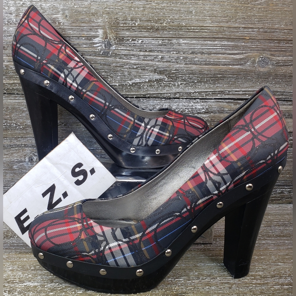 Coach Heels Carli F2370 Multicolor Red Blue Silver Button Women Size 7.5 B
